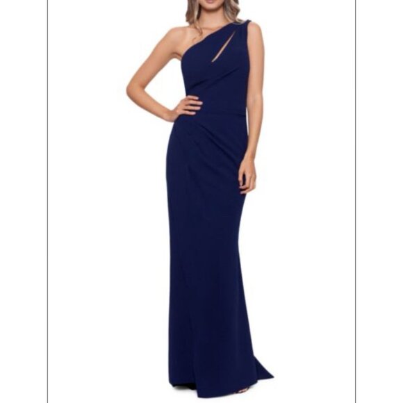 Betsy & Adam Dresses & Skirts - Betsy & Adam Dress One Shouldar Sheath Gown 12 Navy Slim Cutout Lined Formal NEW